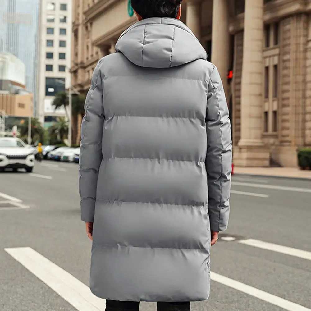 Midi length mens down jacket hoodie solid color border cardigan warm zipper plus size mens winter jacket X241017