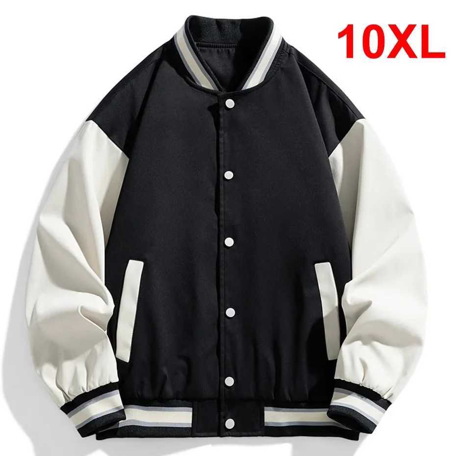 Black baseball jacket mens Plus size 10XL bomber jacket fashionable casual patch work mens large jacket M241017