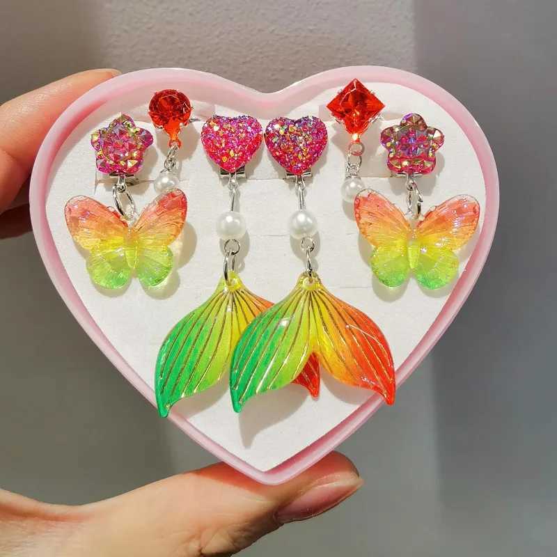 3 pairs of cute childrens ear clip earrings suitable for girls without ear holes sweet mermaid baby ear clip set W241017