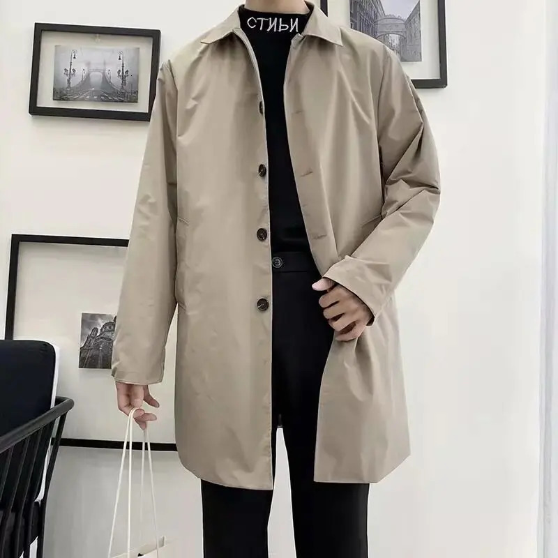 Spring Autumn Mens Single-breasted Trench Medium-length Trendy Loose-fit British Style Korean Version Trendy Jacket 241017