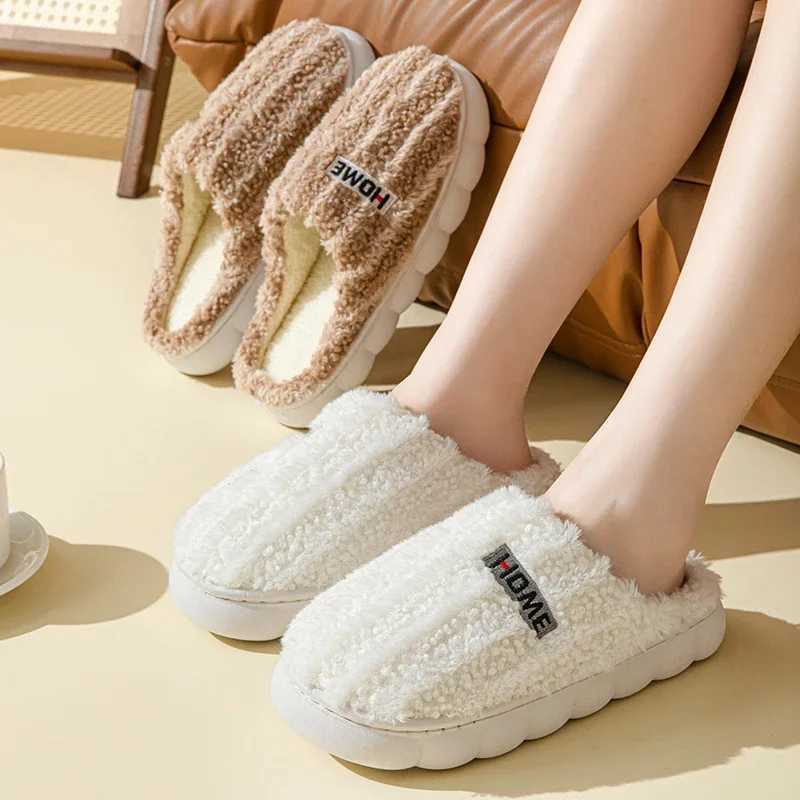 Winter coral velvet womens cotton slippers indoor casual toe packaging slider mens anti slip autumn thick soled polar wool shoesCL241017