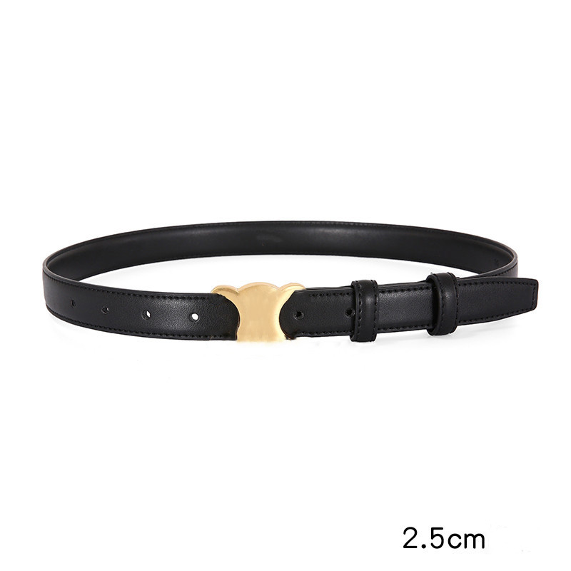 New Women's Belt Smooth Buckle Belt Retro Thin Waist Belts Width 2.8CM Genuine Cowhide Gift