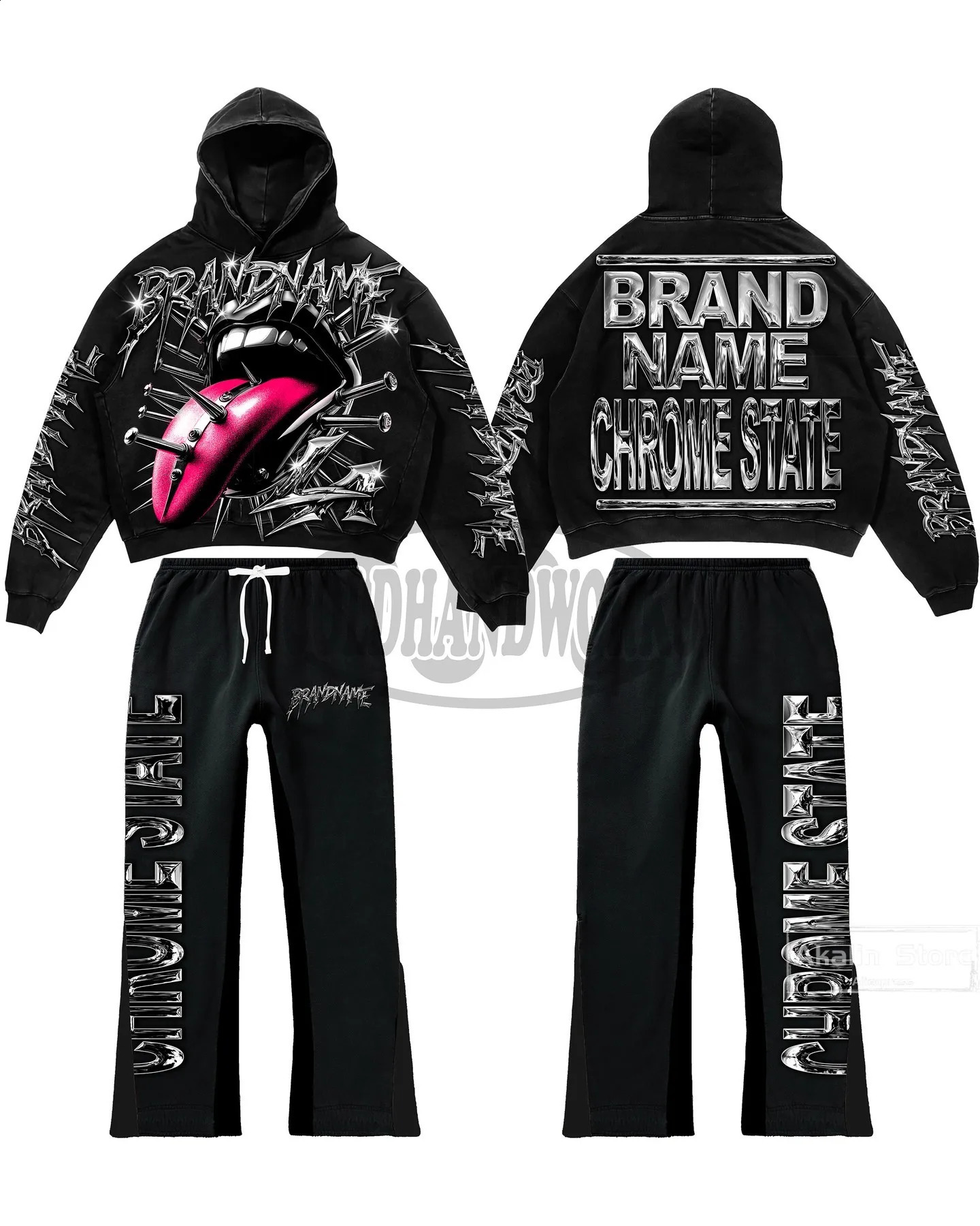 Hip Hop Autumn Winter Set Punk Print Hoodies Women Harajuku Y2k Tops Tracksuit Men Pants Streetwear Couples Gothic Clothes 241017