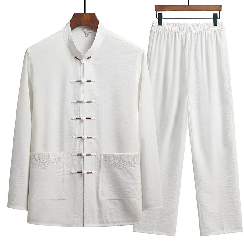 Chinese Traditional Clothing Set Man Fall Linen Buckle Kung Fu Shirt Oriental Retro Top Pants Tai Chi Breathable Uniforms Hanfu 241017