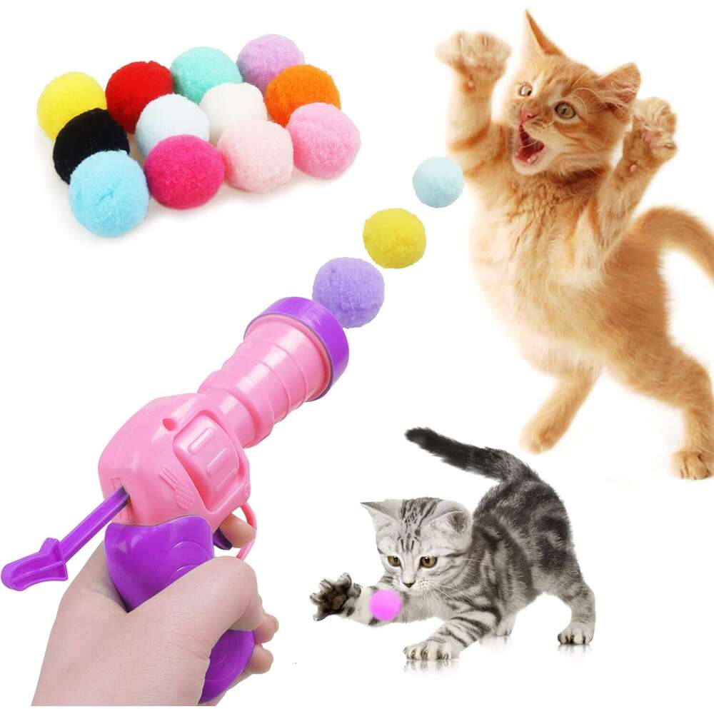 Mewlmart Interactive Kitty Indoor Pom Toy Plush Ball Launcher for Cats Puff Cat Enrichment Toys 30 Balls