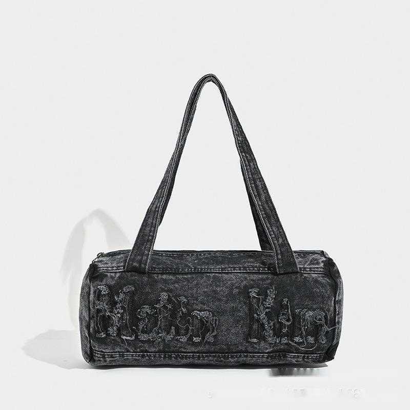 CMM denim bag, denim bag, embroidered shoulder bag, travel fitness bag, hand-held pillow bag 241015