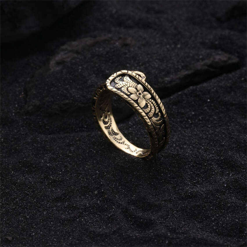 Ring pure silver used for women Stainless steel design niche high-end feeling black gold open mouth ring