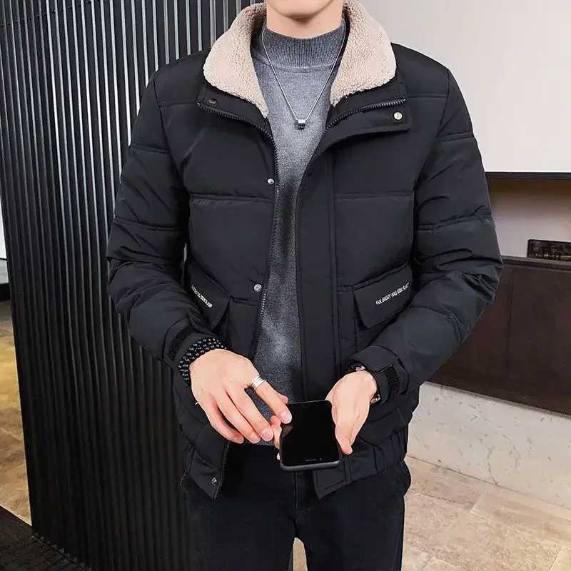 Black mens down jacket short sleeved mens apron khaki park winter 2024 warm clothing Korea 2024 aesthetic elegant sales X241017
