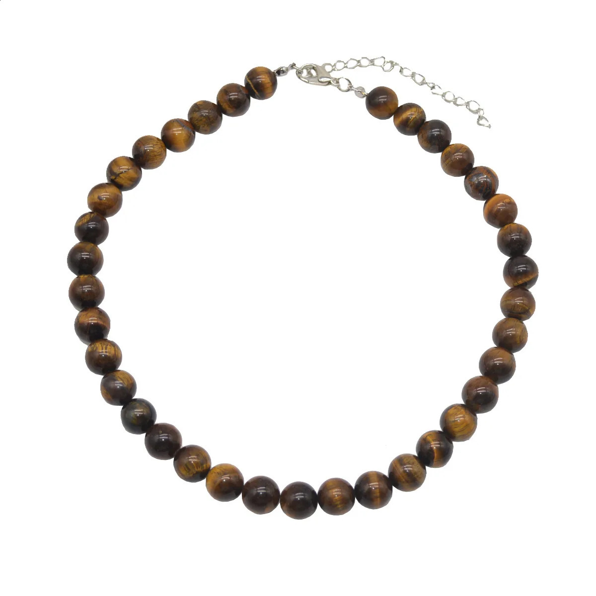 10mm Natural Tiger Eye Stone Bead Necklace Mens Fashion Round Bead Necklace Womens n Accessories 241017
