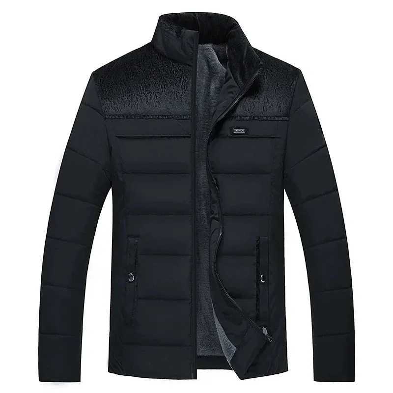Mens Plush Thickened Parkas Stand Collar Winter Jacket Mens Parker Coat Winter Warm Thick Zipper Coat Padded Overcoat for MenXJ241017