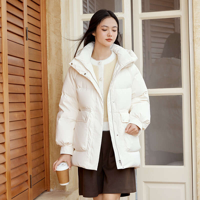Semir Down Jacket Women Mid-Length Loose Raglan Sleeve Simple Warm Winter Three-Defense Hooded Coat