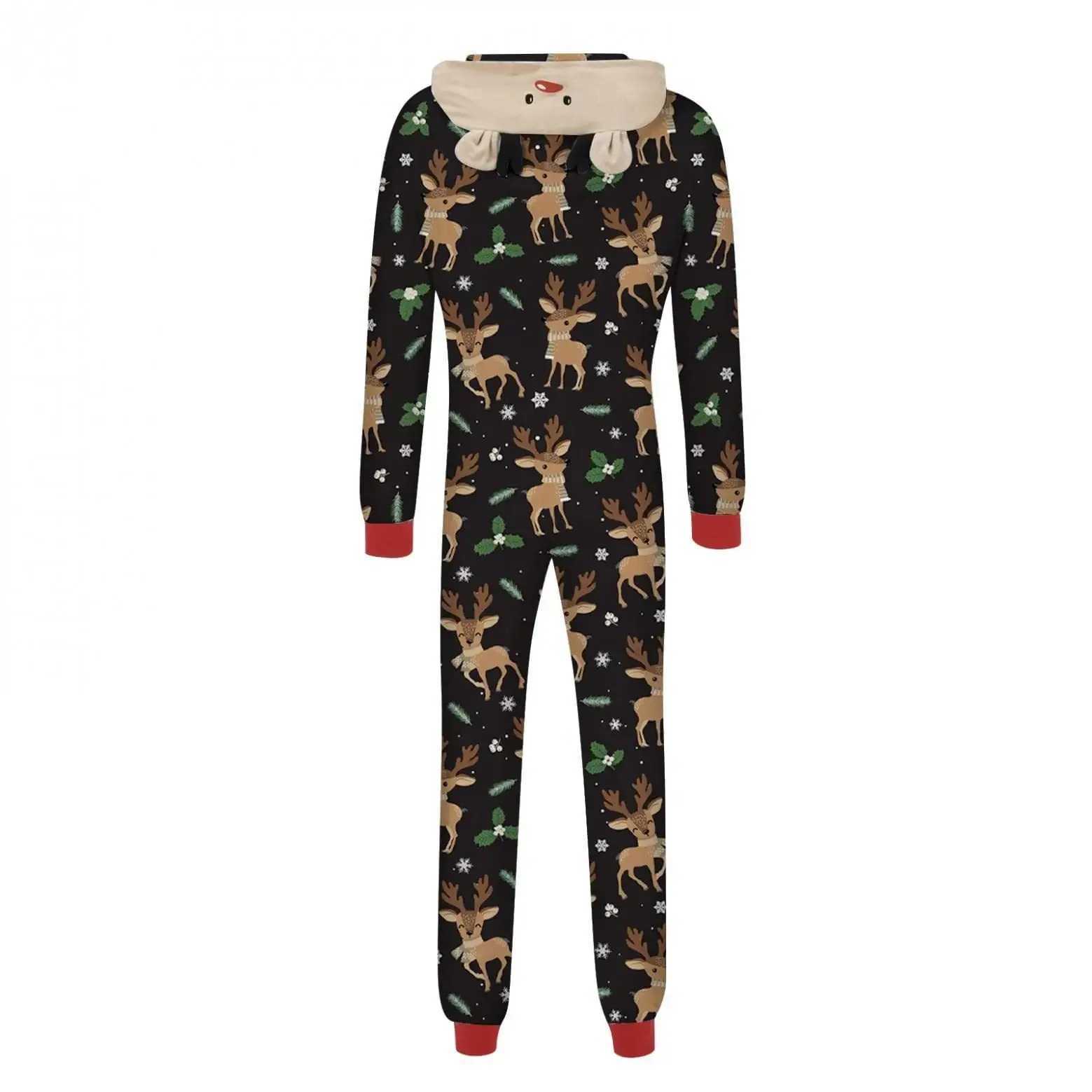 Christmas Family Pajamas Cute Deer Ear Hoodies Full Print Hoodies Mother Father Children Match Set Christmas Pajamas W241015