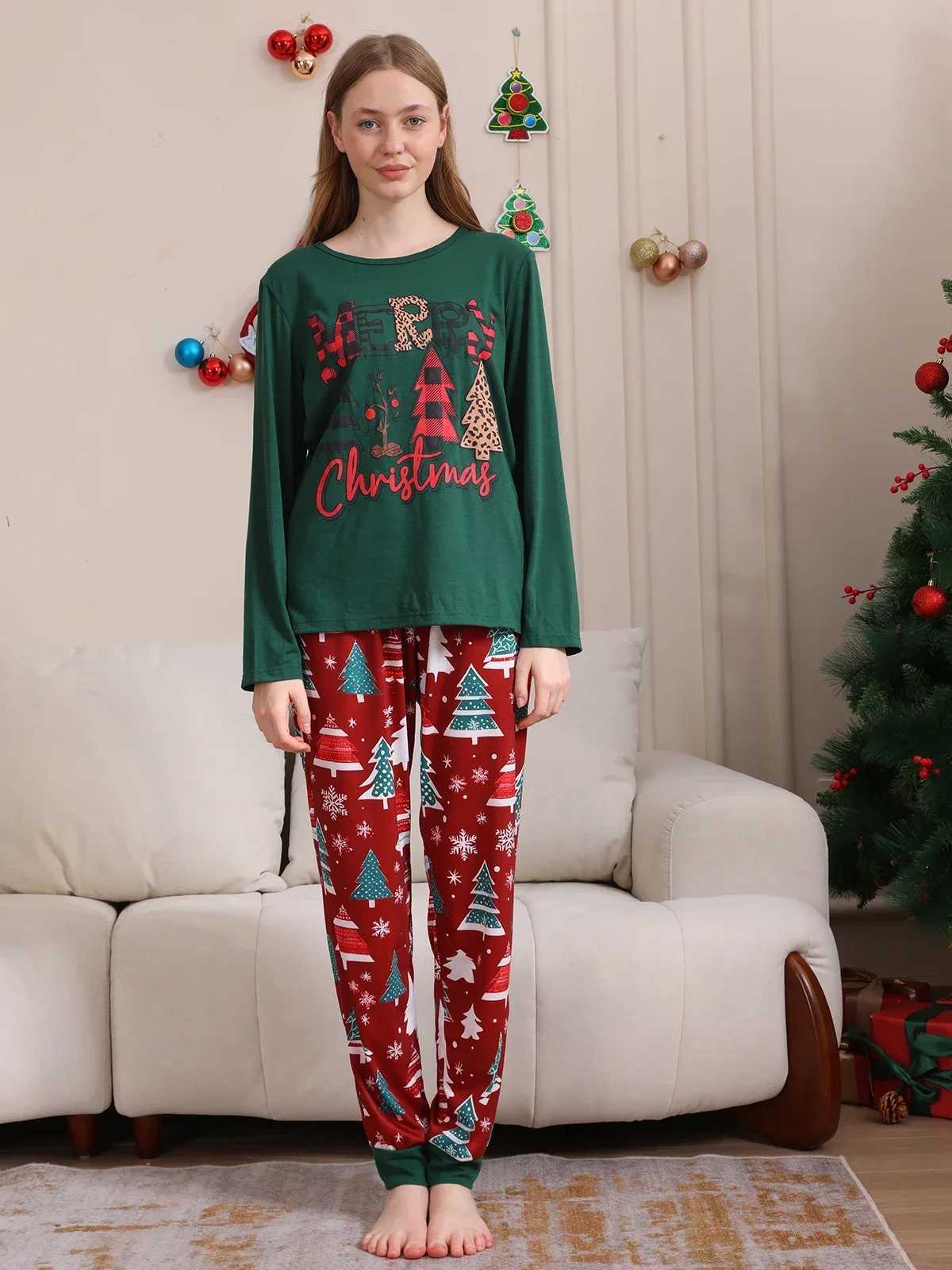 Christmas Tree Printing Family Christmas Pajama Set Full Set of Casual Soft Pajamas Mom Dad Child Matching Set Christmas Appearance Pajamas W241015