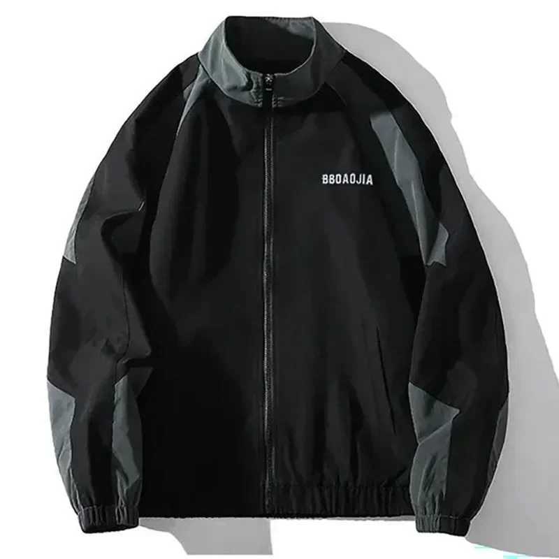 Embroidery Academy Jacket Mens Casual Splicing Work Street Clothing Windproof Jacket Spring and Autumn Frame Collar Thin University Jacket M241017