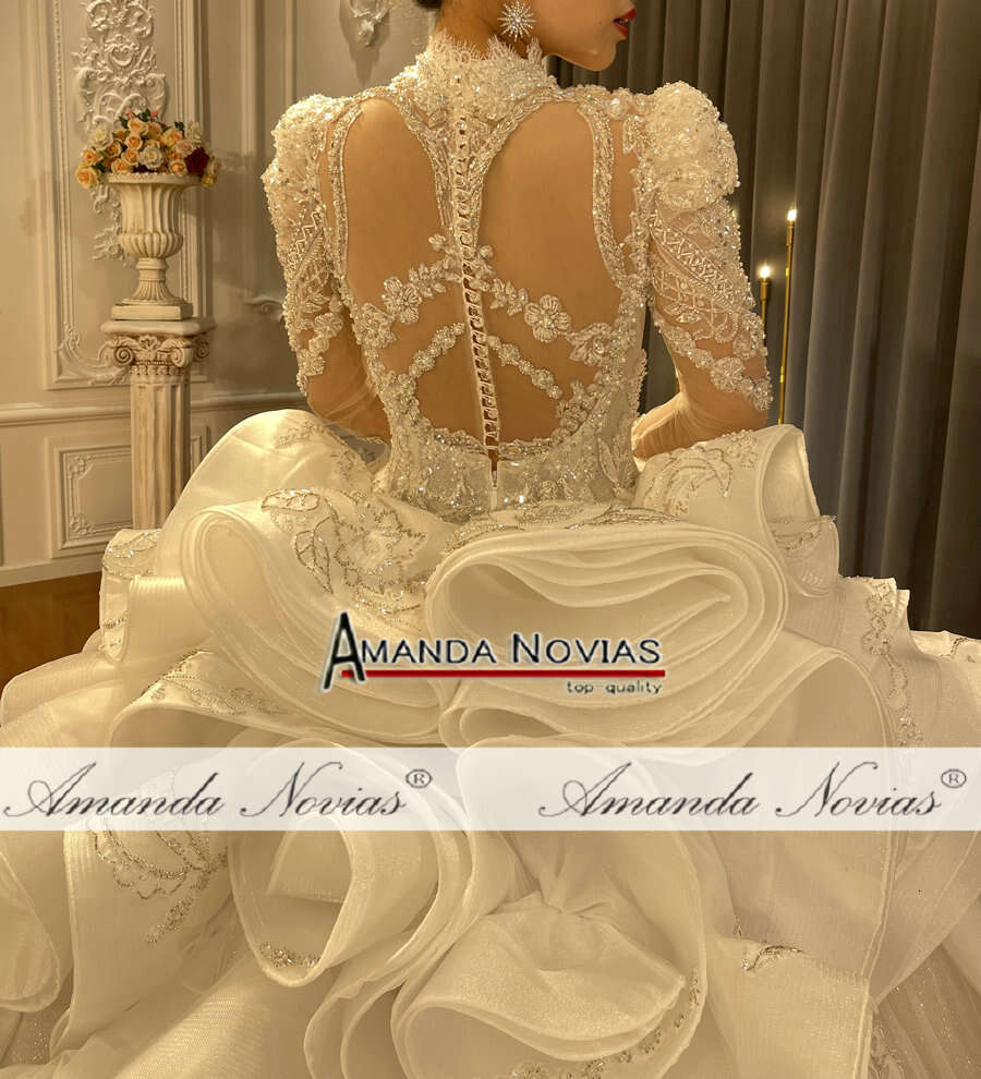 Lace Applique Crystal Beading Royal Train Wedding Dress