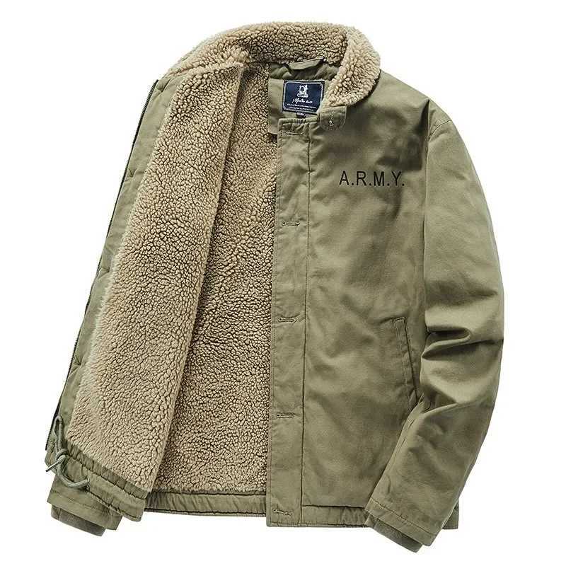 Wool short sleeved mens winter thick fur collar plush workwear pilot jacket cotton coat X241017