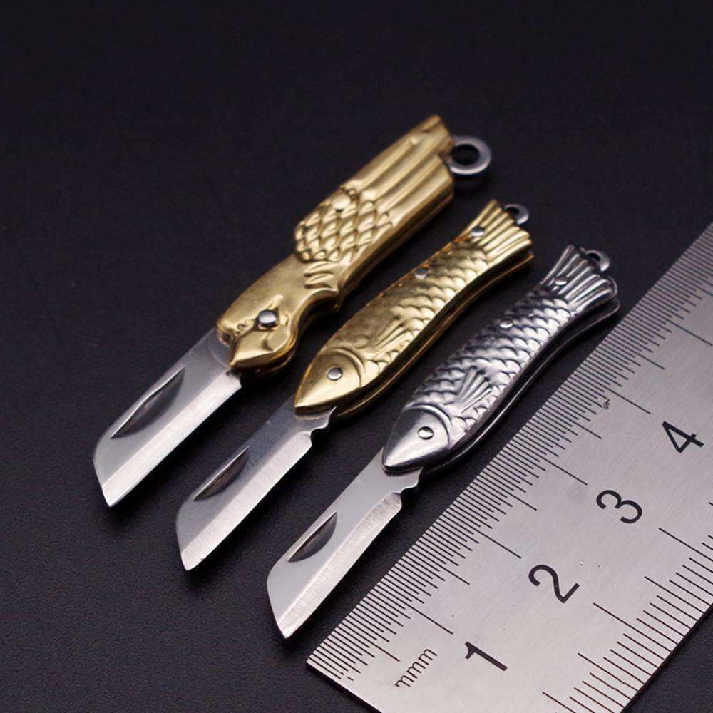 Folding Pocket Mini Brass Keychain Pendant Cleaver Blade Cutter Tool Open Express Portable Knife Kitchen Accessories