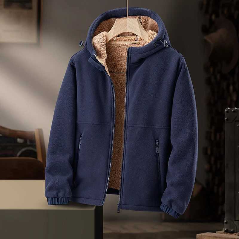 Hooded Polar Fleece Jacket Men Thick Warm Winter Jackets Solid Parkas Man Cotton Padded Outwear Coats Casual Mens Clothing Top X241017
