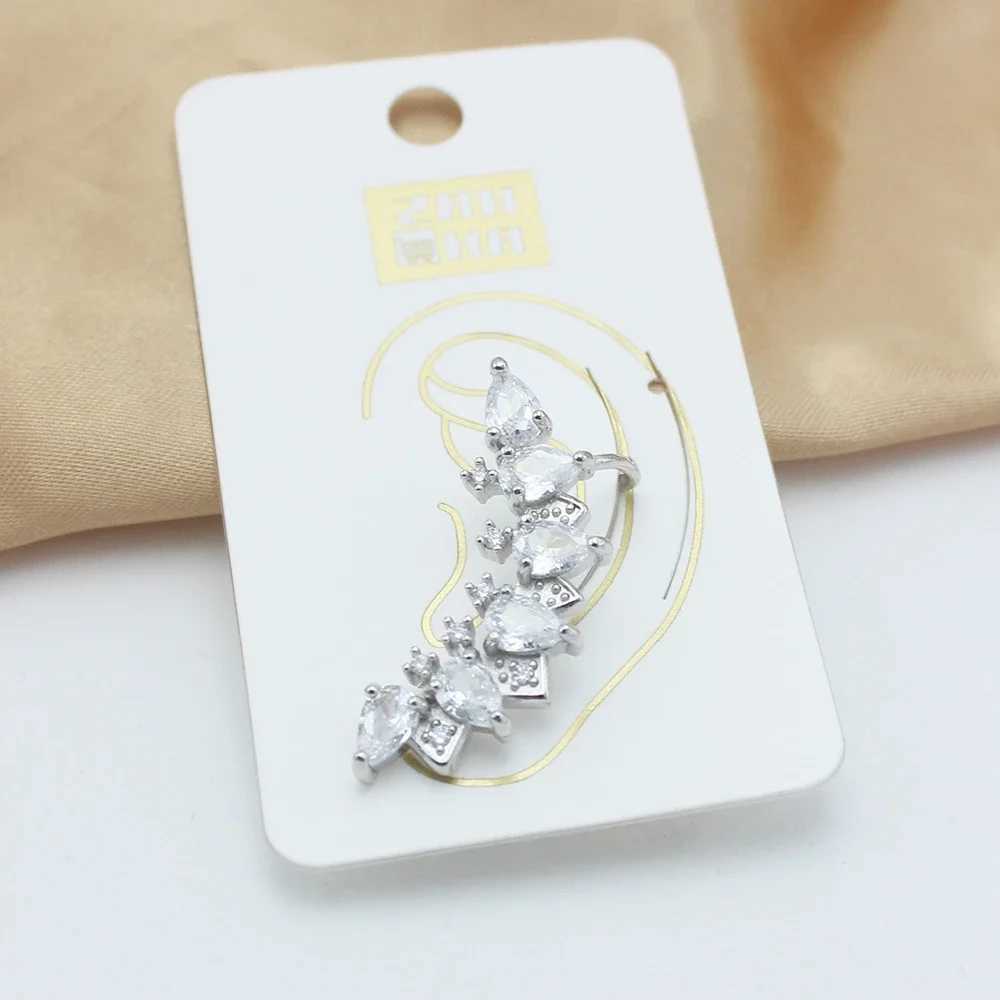 Full CZ crystal leaf ear claws climbers copper perforated earrings clip earrings womens jewelry wholesale girls gifts W241017