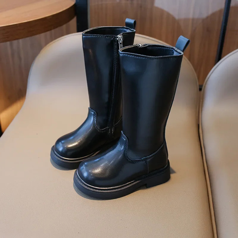 Autumn Winter Princess Long Tube Boots for Children Girls Shoes Cold-proof All-Black Uniform Shoes Kids Cozy Party Shoes G11075 241016