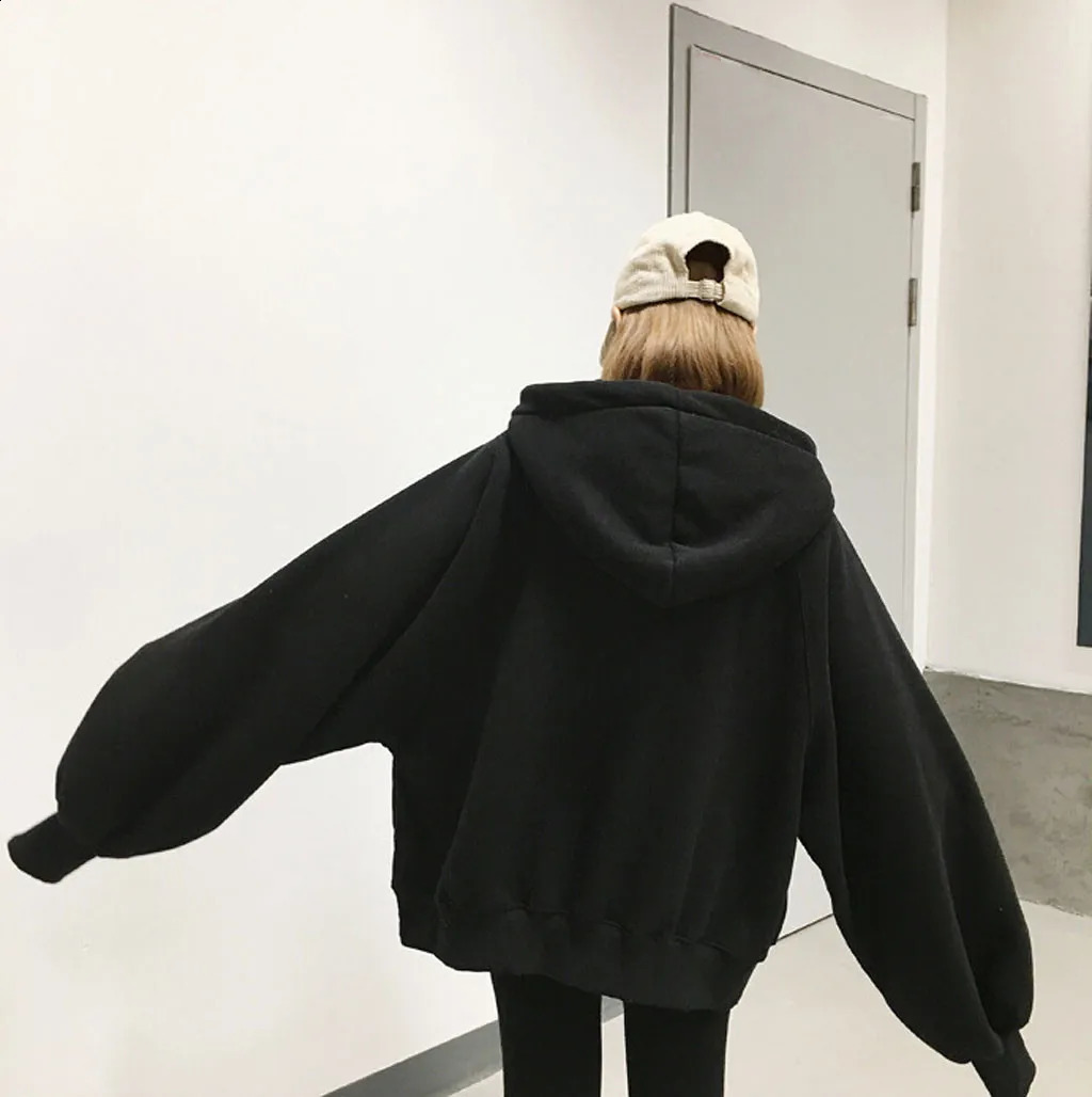 Solid Color Black Oversize Sweatshirts Women Plus Size Loose Hooded Pullovers Sweater Warm High Quality Sportwear sudaderas 241017