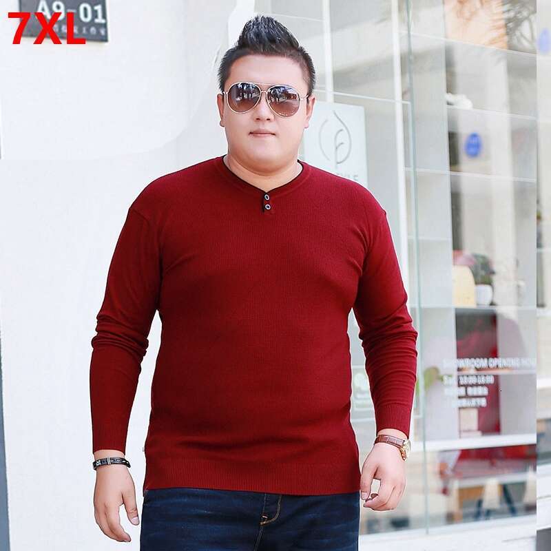Big Man Wearing Male Solid Color V-Neck Plus Fat Sweater Thick 7Xl 8Xl Large Size