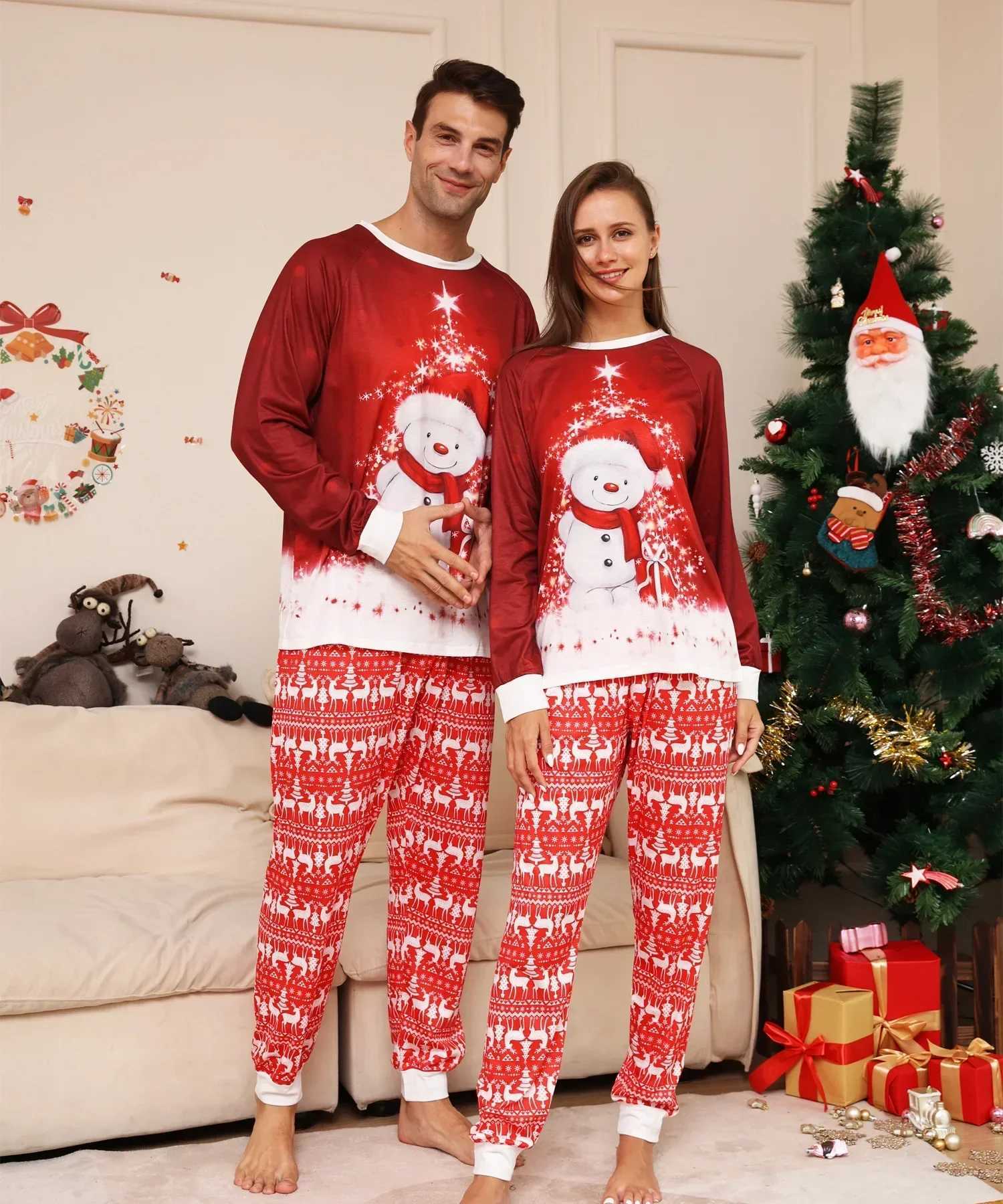 2024 Family Cute Snowman Printed Parent and Child Pajama Set Soft and Warm Pajamas Christmas Appearance Pajamas W241015