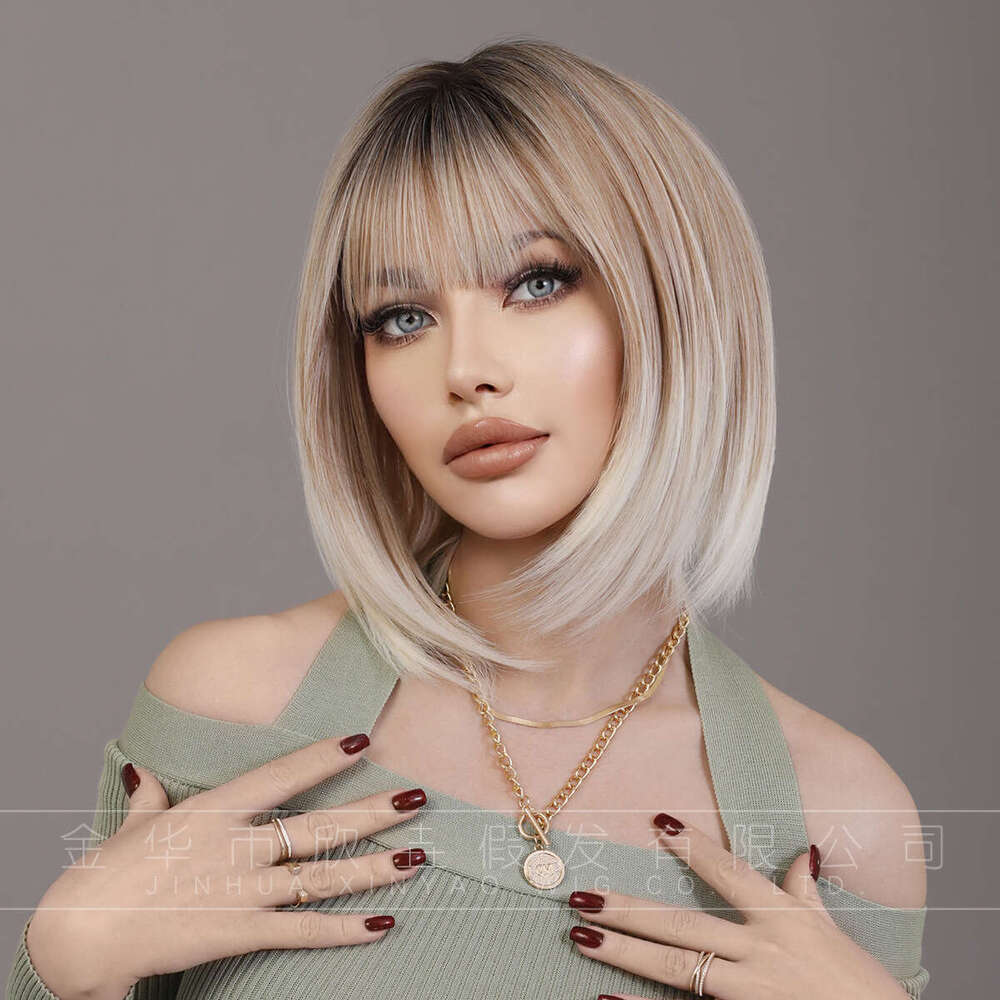 Fashionable Women's Headband White Brown Insbobo Short Hair Bangs Wig