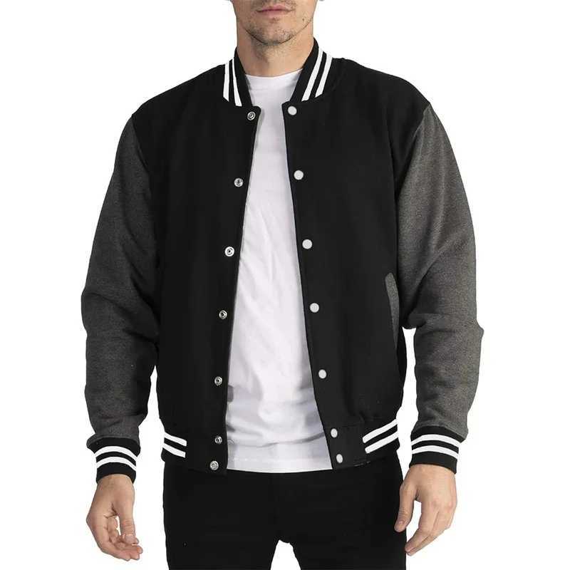 Black white gray collision color jacket loose oversized S-5XL clothing mens baseball jacket street jacket warm wool soft jacket M241017