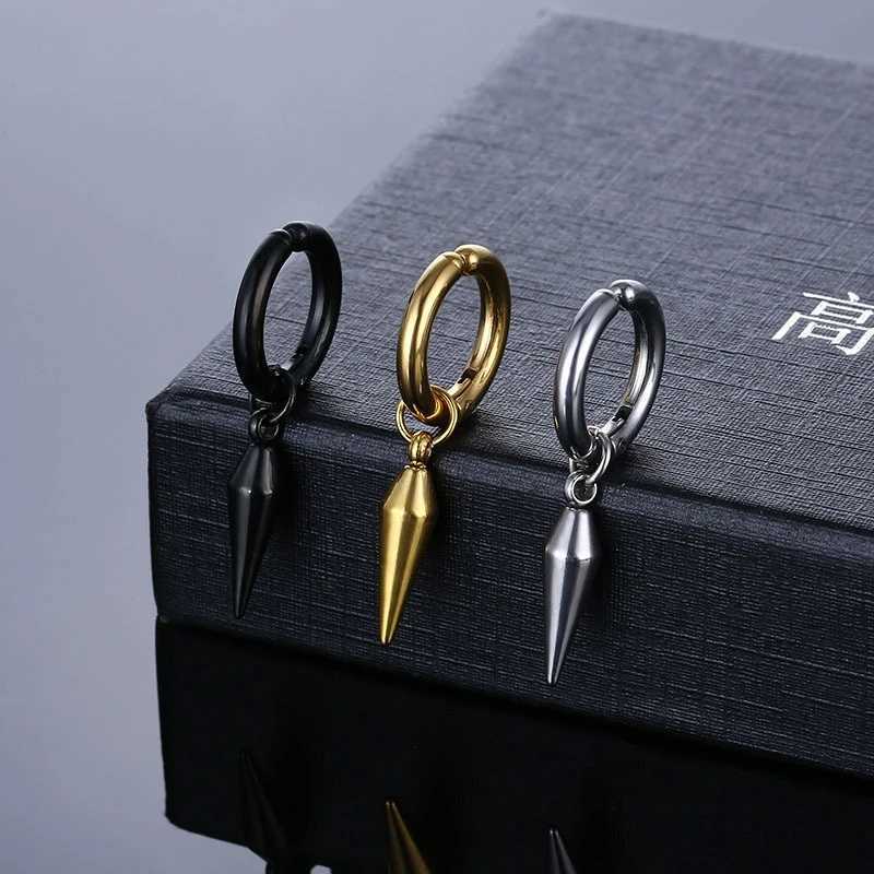 1 piece of stainless steel unpainted earring clip with fake earrings suitable for men/women punk black non perforated cone-shaped drop nail hugging ri