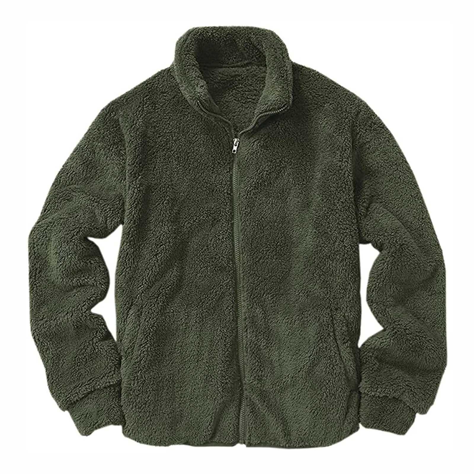 2021 Hot Men Fuzzy Sherpa Jacket Casual Winter Fleece Stand Collar Zip Up Outwear Coat Simple Personality Warm New Jacket XJ241017