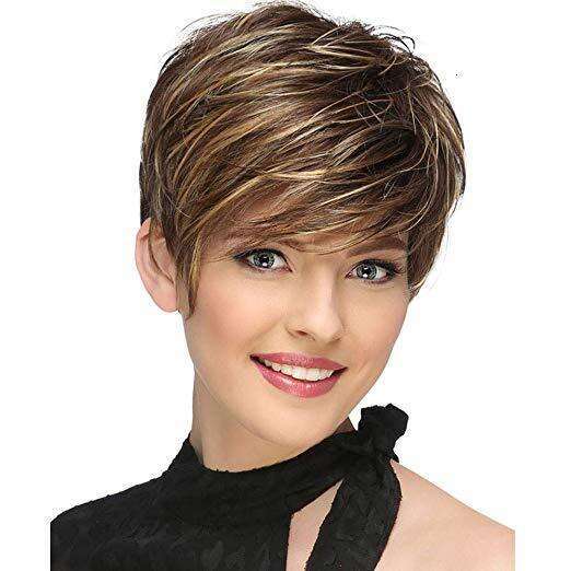 Wigs Fashion Gold Short Straight Hair High Temperature Silk Fiber Wig Headset