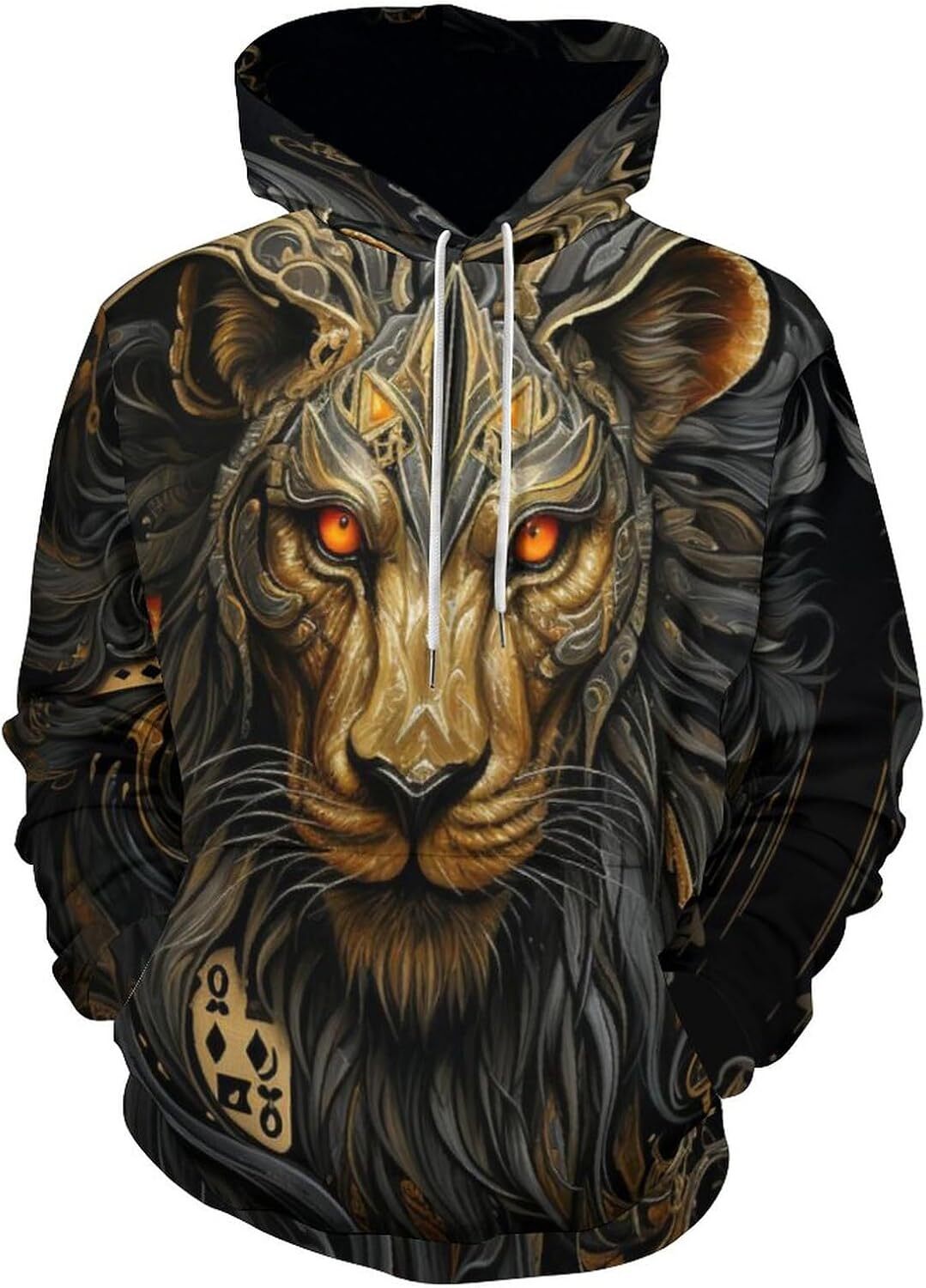 Hoodie for Mens Womens Mens Novelty Poker Lion Hoodie Psychedelic Pattern Casual Drawstring Pullover Hoodie Graphic Hoodies sweatshirt Pullover Long S