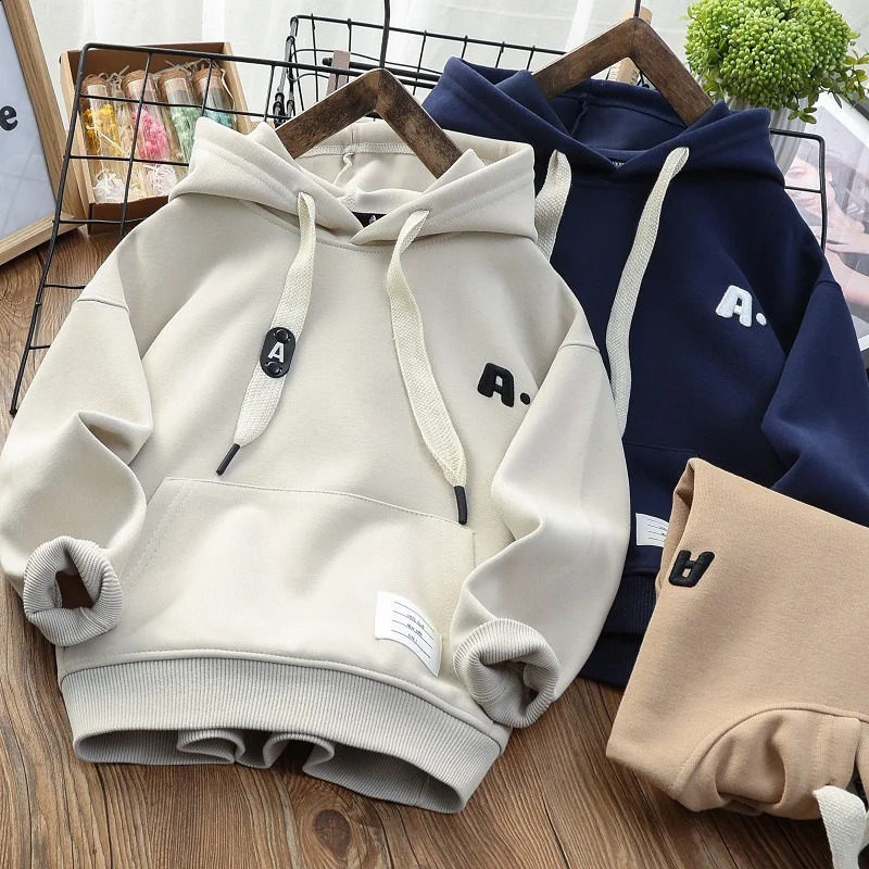 Winter Boys Hooded Sweatshirt Children Warm Thicken Hoodies Kids Daily Casual Plus Velvet Coat Teens Fashion Clothing 241017