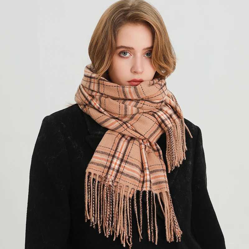 2024 fashion winter thick Pashmina warm shawl bag plain weave tassel blanket cashmere like scarf collar chief raincoat Thors X241017