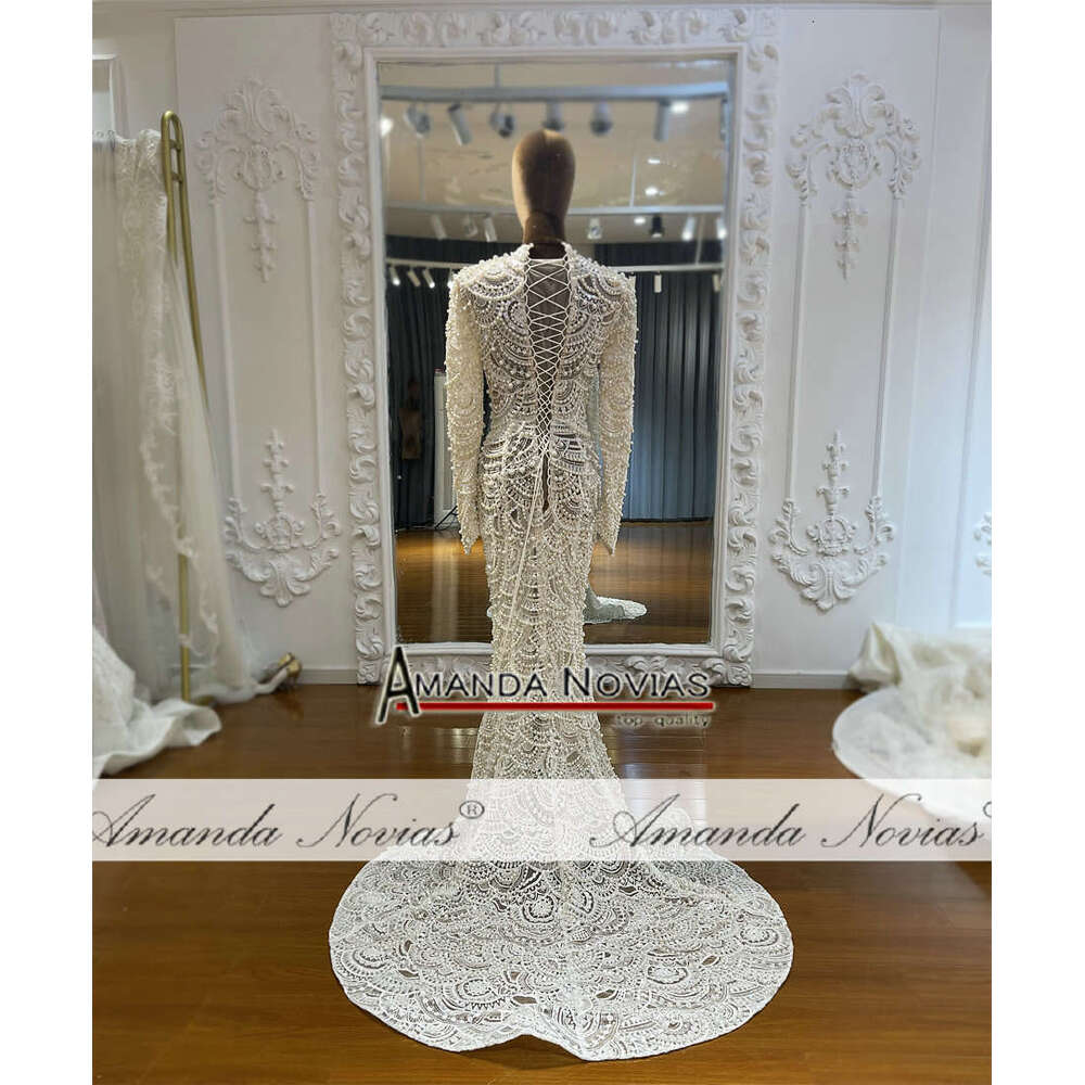 Amanda Novias Handmade Pearls Mermaid Wedding Dress
