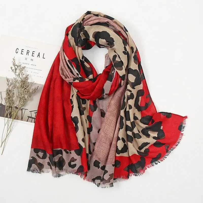 Versatile Cotton Leopard Scarf Wen Thin Brown Shawl Double Color Warm Shawl Fashion Cmuting Style X241017