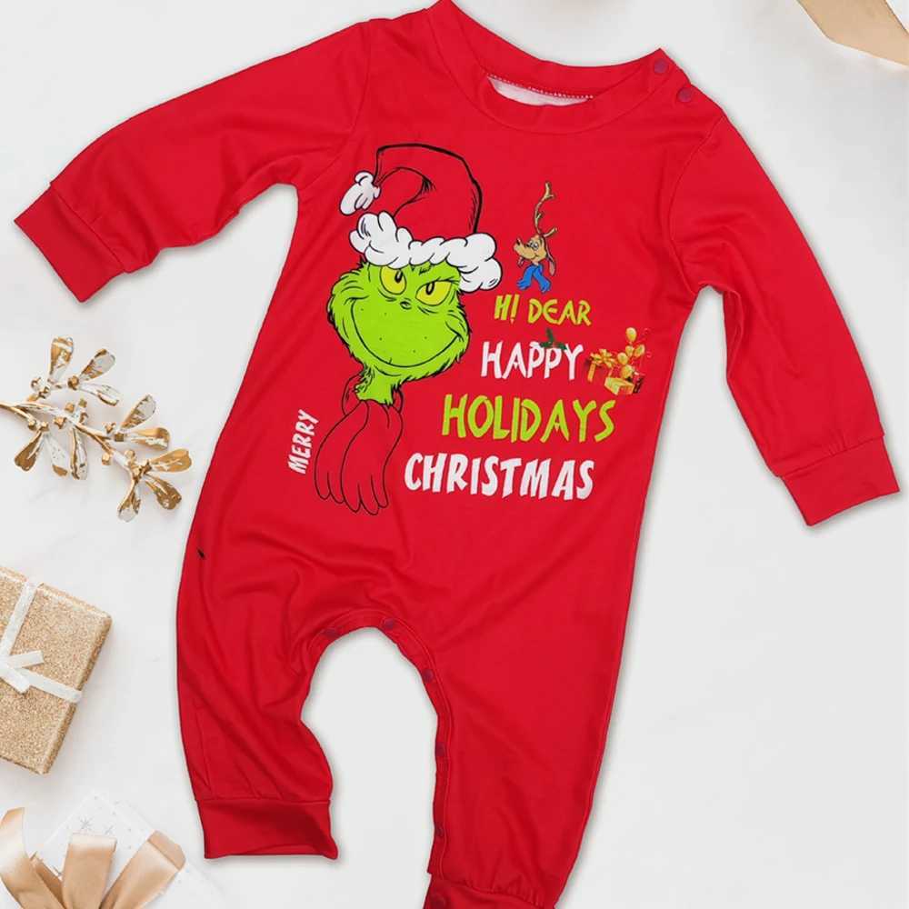 Family Christmas Pajama Set Cartoon Printed Family Matching Clothing Father Mother Childrens Pajamas Red Baby Panties W241015