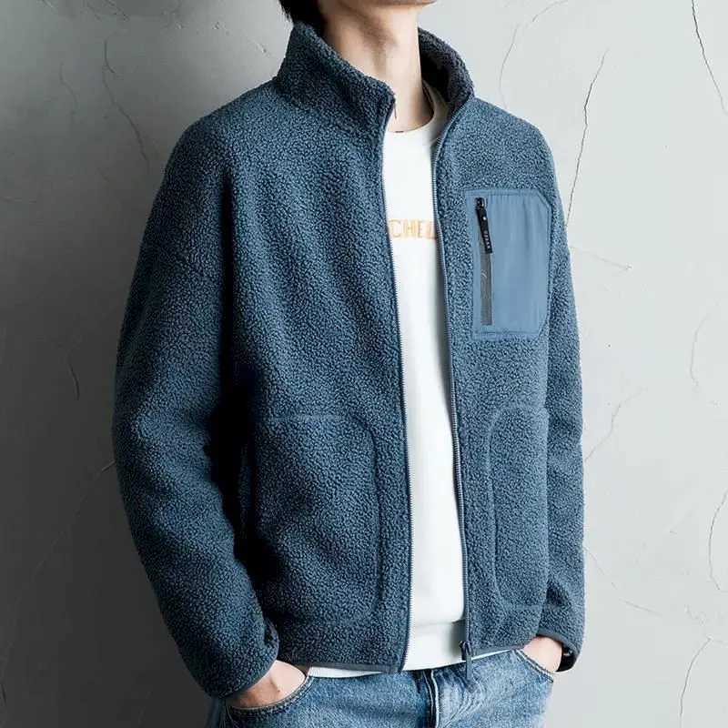 Fonekie Lamb Wool Jackets Men Casual Thickened Fleece Autumn Winter Stand-up Collar Coat Polar Fleece Cardigan Plus Size JacketXJ241017
