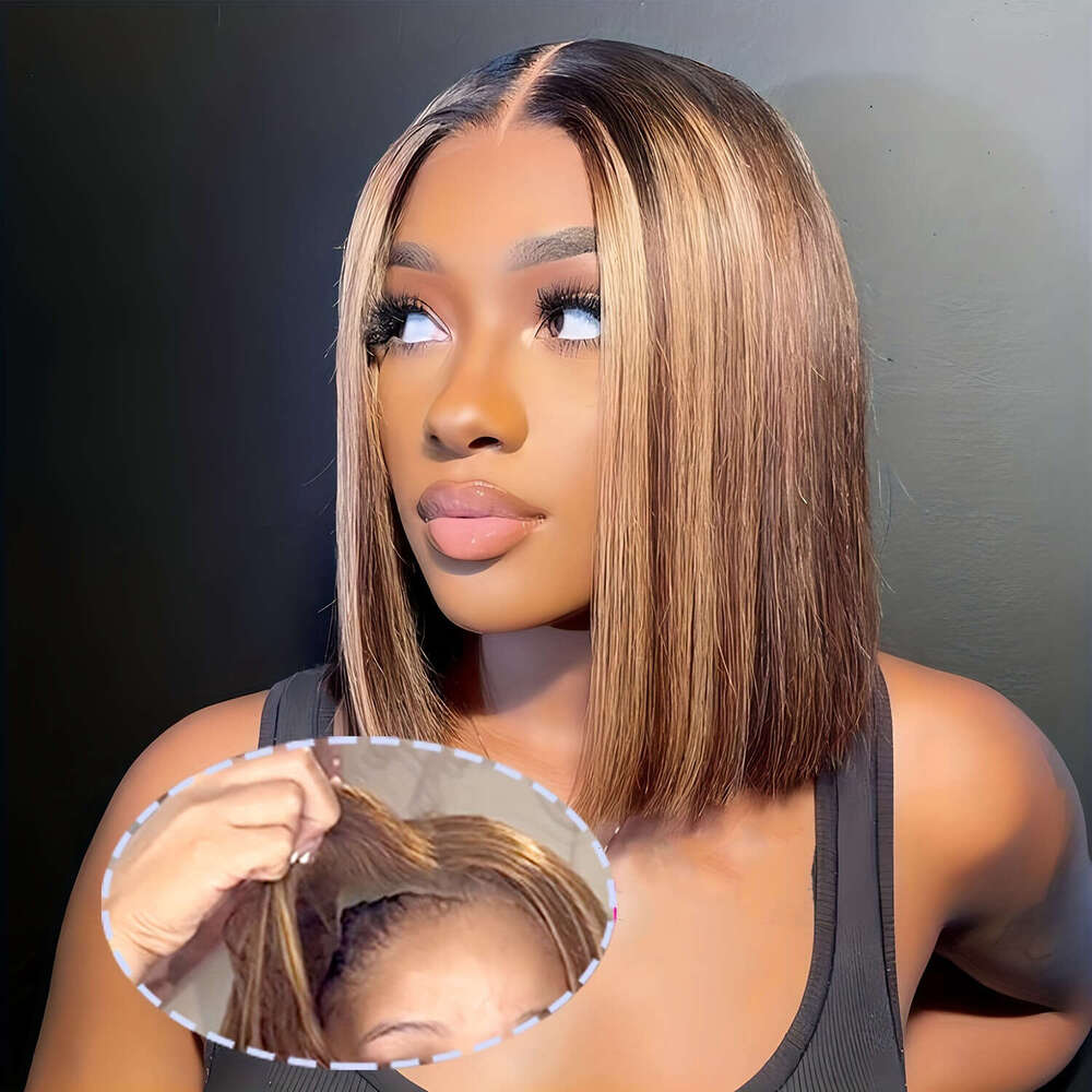 Wear And Go Glueless Ombre Highlight Bob Wig For Women 4X4 Straight Lace Closure Wigs Human Hair