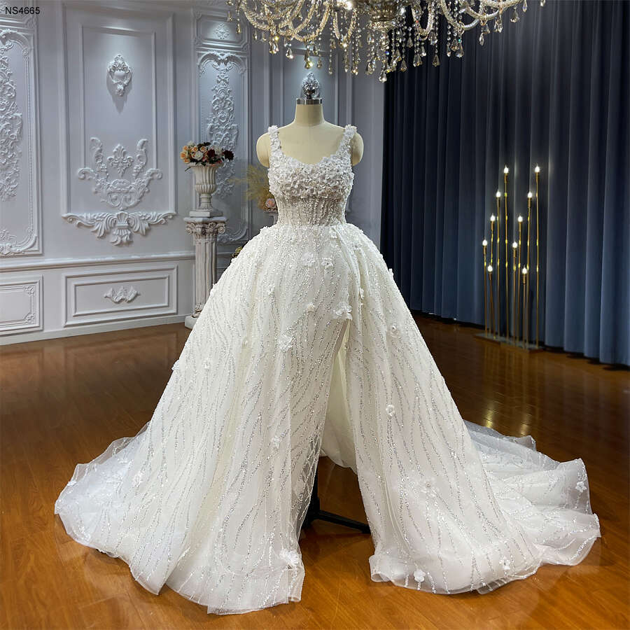 Straps Beach Style Wedding Dress With Slit