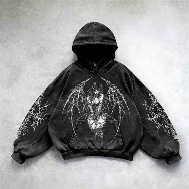 Goth Print Loose Hoodie Y2k Men Women Oversized Gothic Harajuku Streetwear Sweatshirt Fashion Pullover Couples Clothes 241016