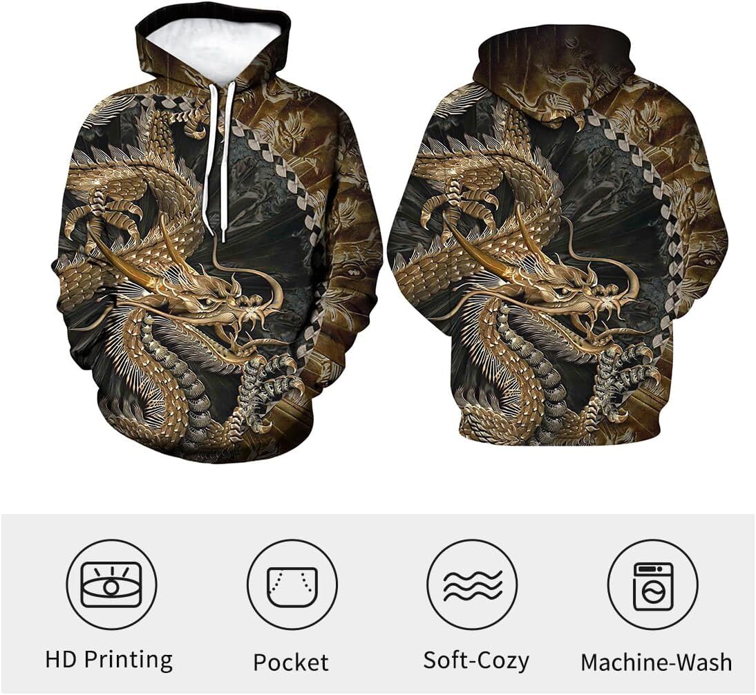 Hoodie for Mens Womens Mens Novelty Dragon Graphic Hoodie Sweatshirt Pullover with Pocket Graphic Hoodies sweatshirt Pullover Long Sleeve Fashionable 