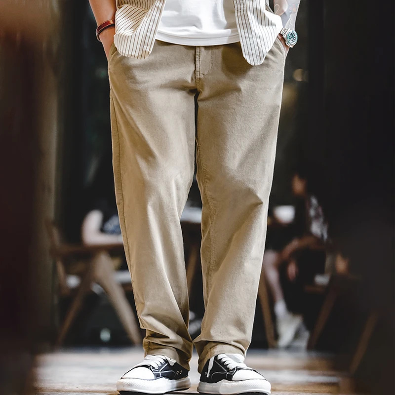 Maden Retro Corduroy Gurkha Mens Adjustable Double Waist Label Solid Color Straight Casual Pants Autumn Trouser 241017