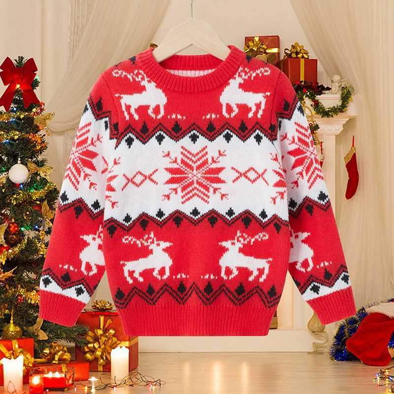 Christmas Mother and Daughter Sweater Snowflake Pattern Long Sleeve Pulling Flower Knitted Parachute Family Matching Clothing Children 2-6Y W241015