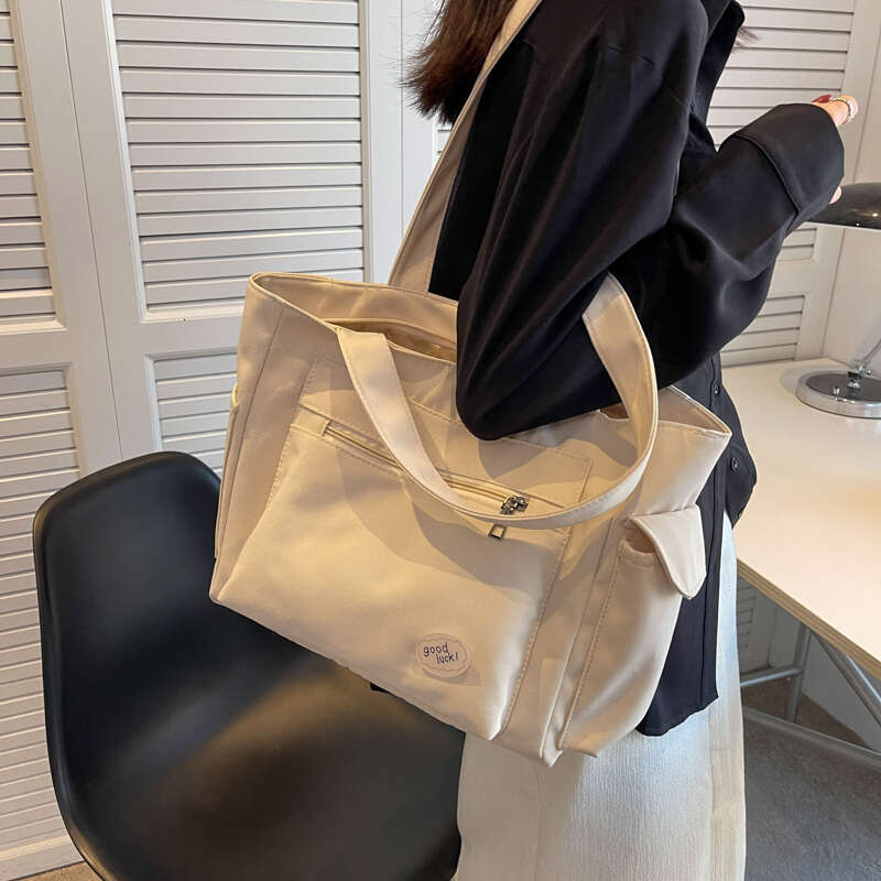 Lightweight Canvas Shoulder Bags For Women Ladies Handbags Multi Pockets Pure Color Travelg Shopper Totes