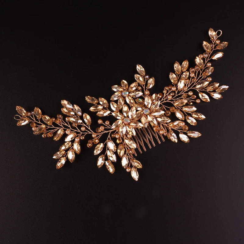 Bride Women Large Crystal Wedding Hair Comb Champagne Bridal Side Comb Full Rhinestone Hair Accessorie for Women and Girls 241007