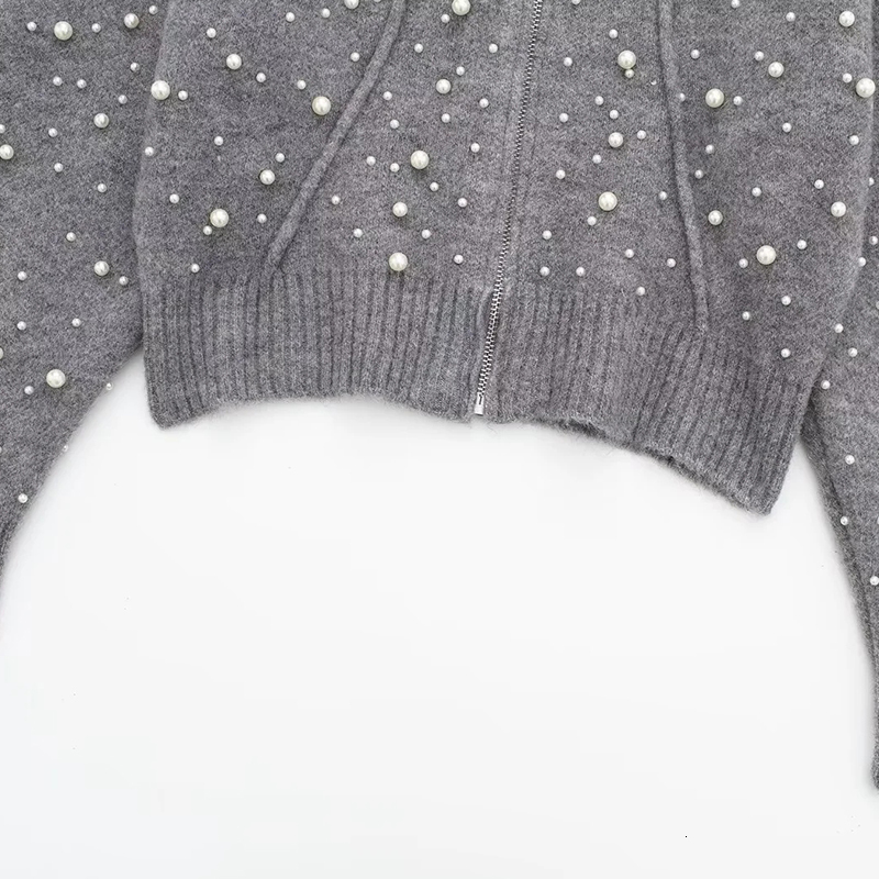 Women's Cardigan Pearl Knitted Knitwear Long Sleeve Jumpers Knit Jackets Inszar 2023 Gray Woman Sweaters Jacket