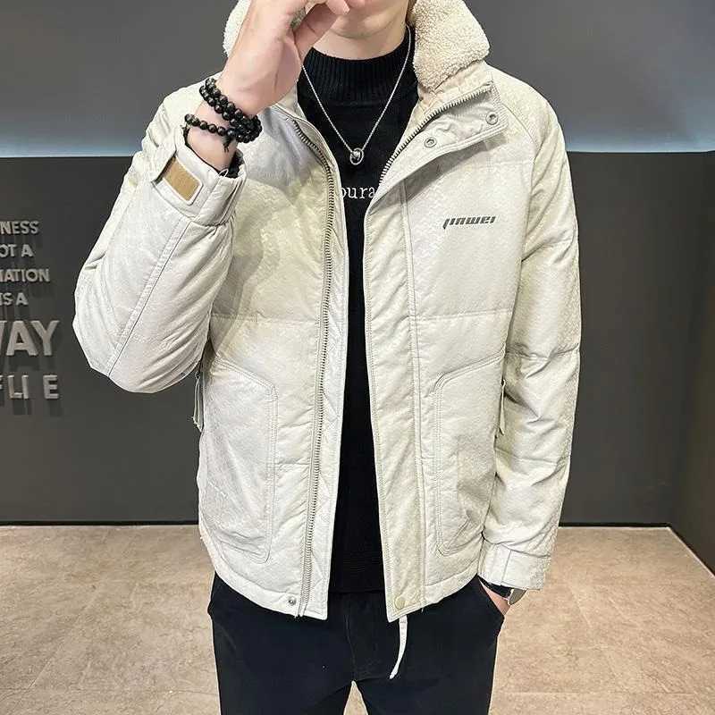 Winter mens leather jacket mens short sleeved cashmere collar coat thick warm and casual plus size solid color coat X241017