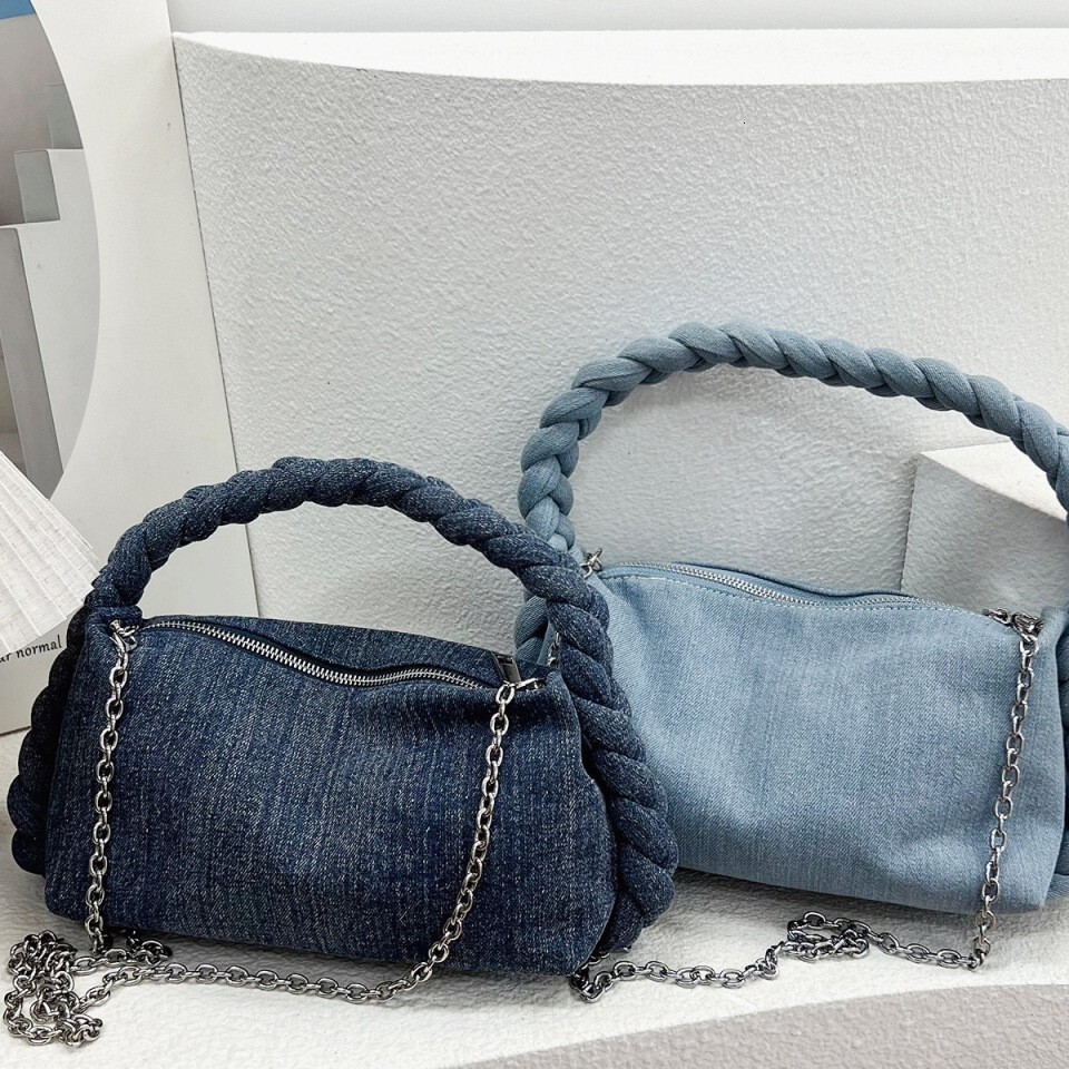 version new hand woven denim pillow fashionable and versatile French stick women's trendy single shoulder crossbody chain bag